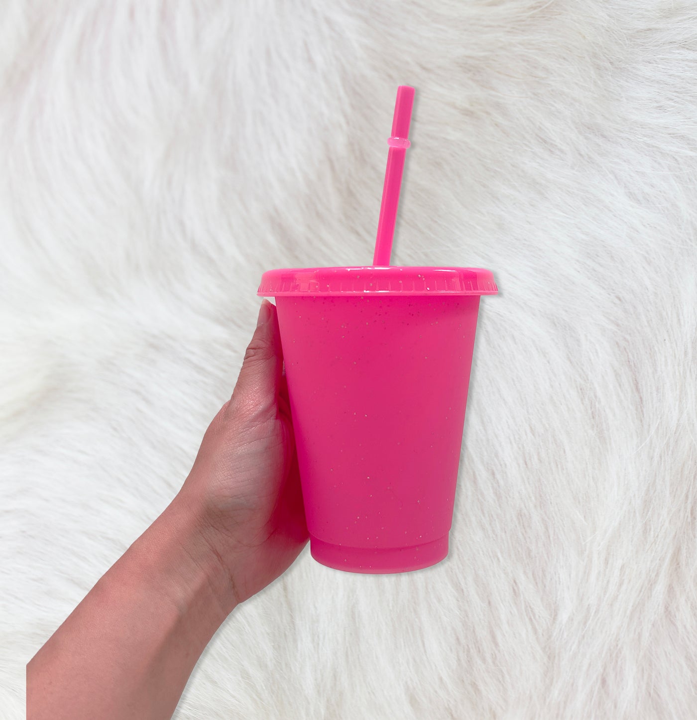 Pink glitter 16oz - 470ml Cold Cups hot pink