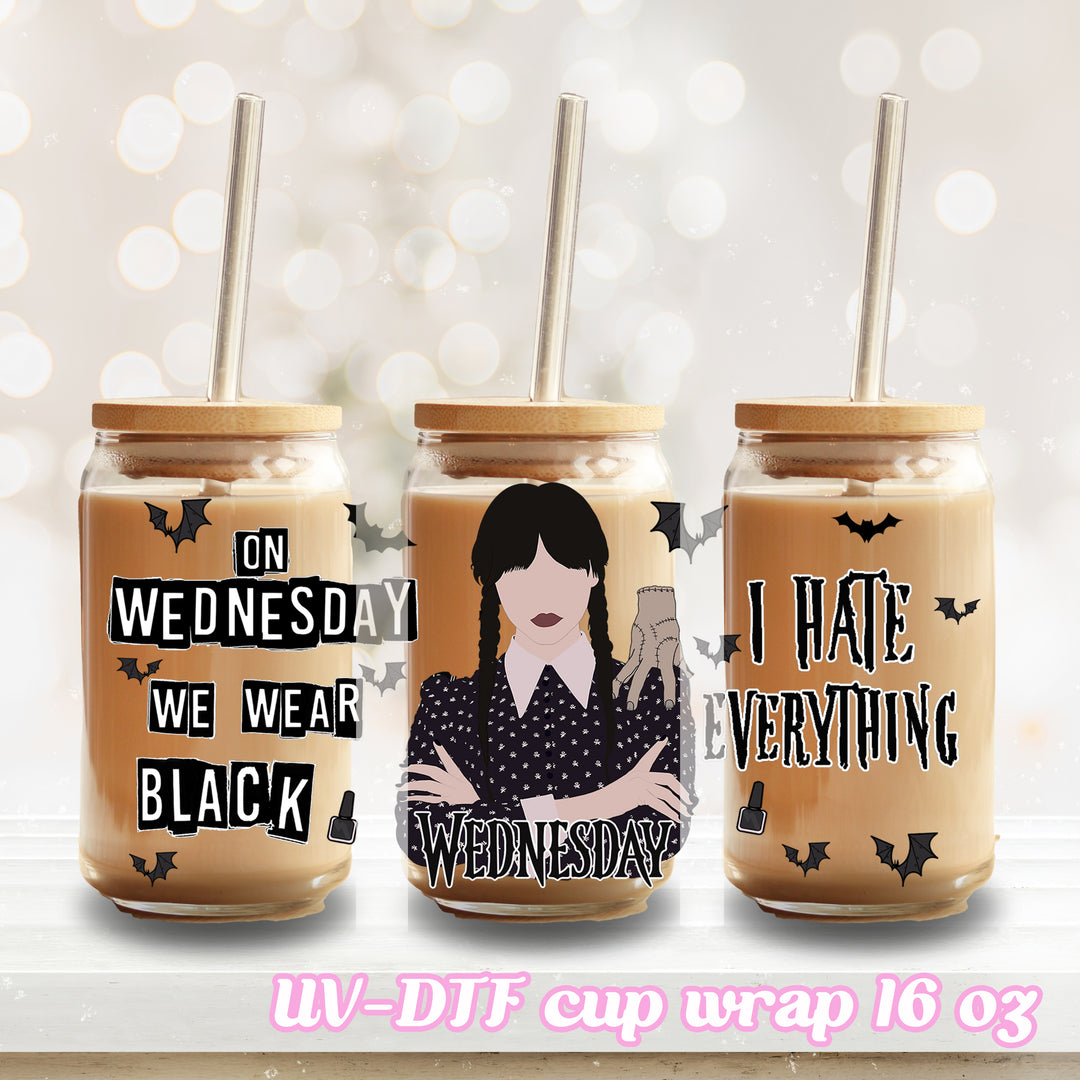 UV DTF - Gothic Girl - 16oz Libbey Glass Cup Wrap Only