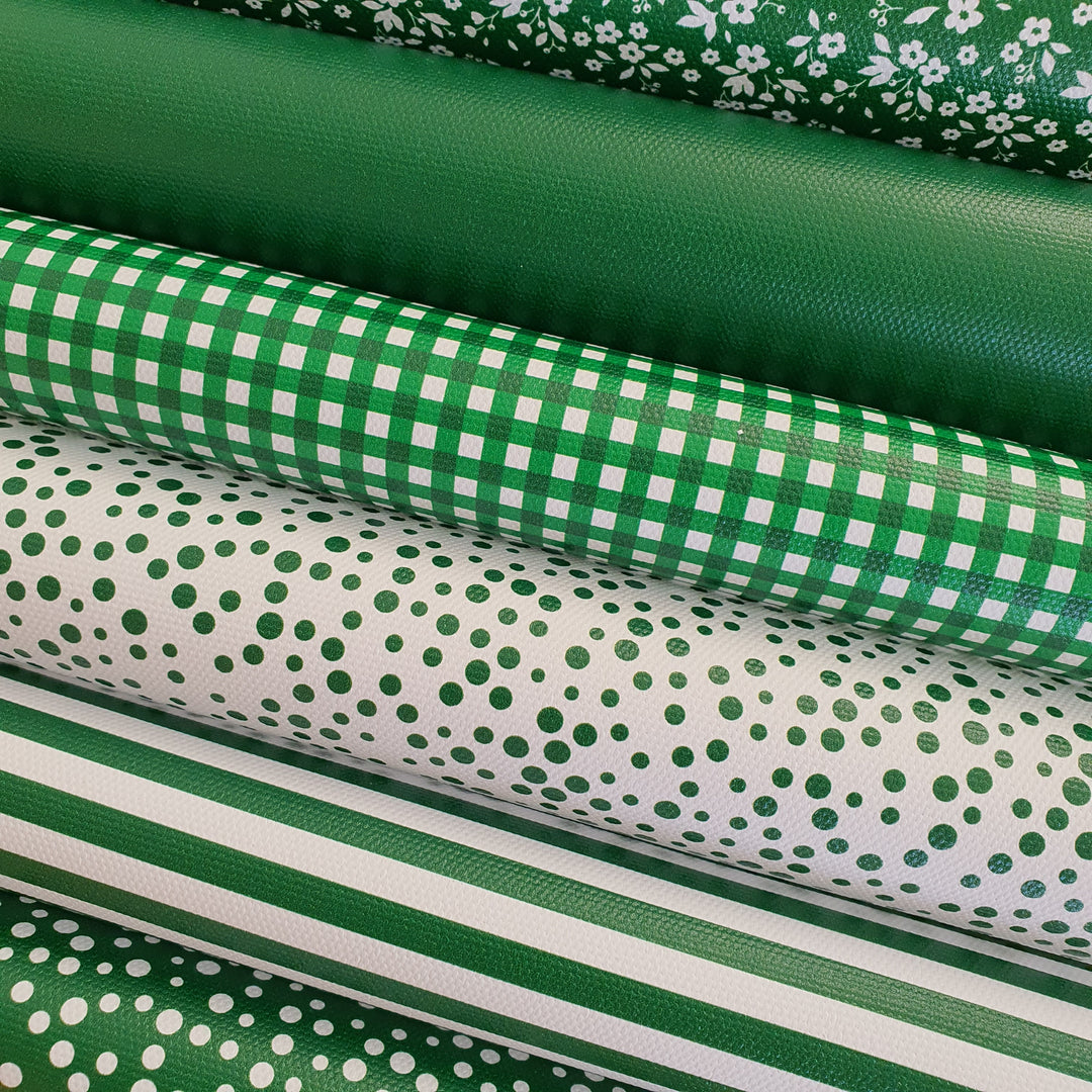 School bottle green gingham solid stripe dots flower - faux Pu Leather vinyl - canvas - choose Fabric material Sheets