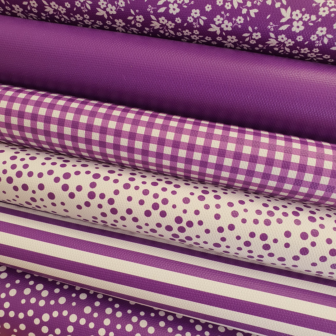 School Purple gingham solid stripe dots flower - faux Pu Leather vinyl - canvas - choose Fabric material Sheets