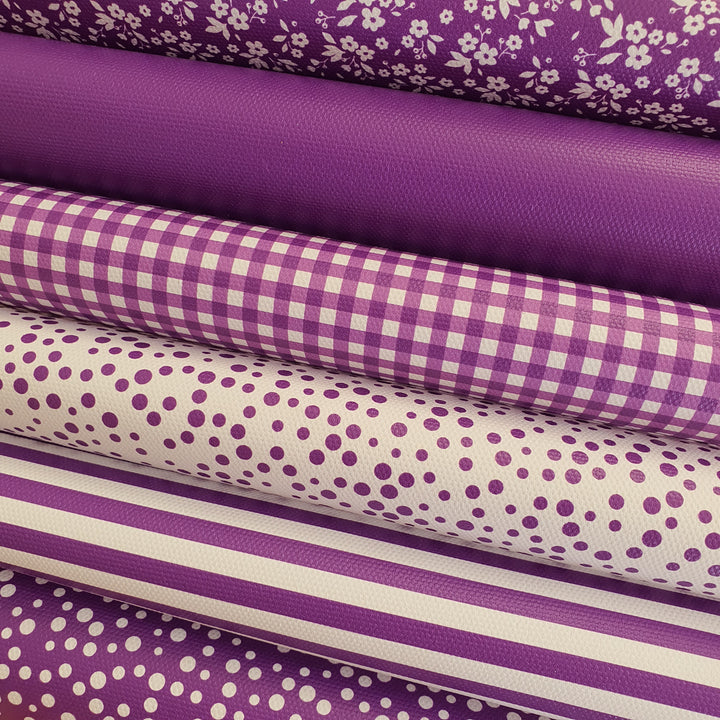 School Purple gingham solid stripe dots flower - faux Pu Leather vinyl - canvas - choose Fabric material Sheets