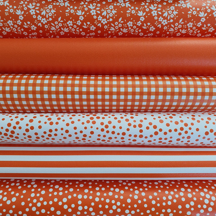 School orange gingham solid stripe dots flower - faux Pu Leather vinyl - canvas - choose Fabric material Sheets