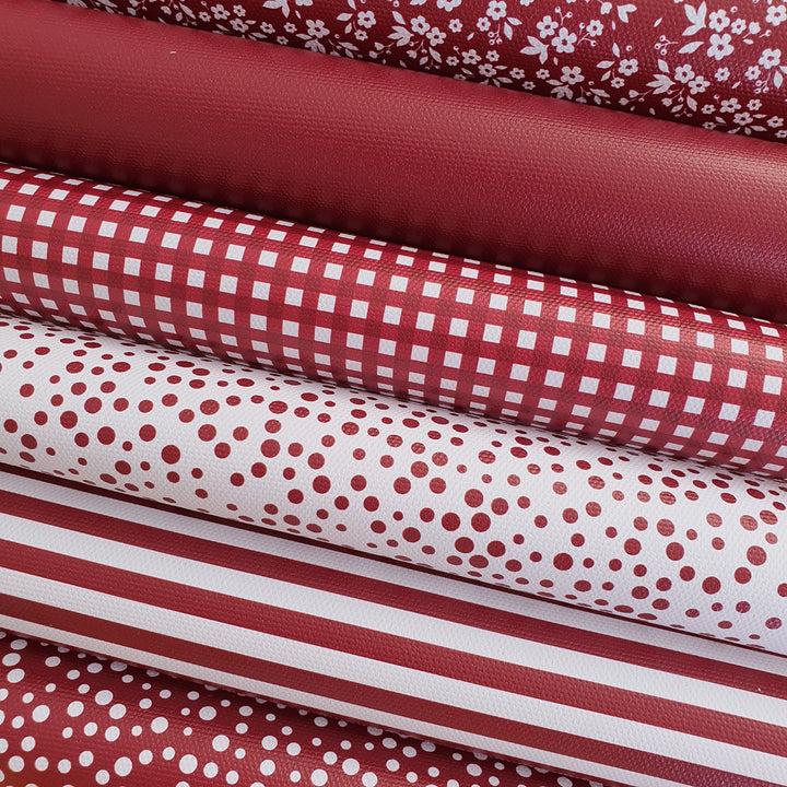 School maroon burgundy gingham solid stripe dots flower - faux Pu Leather vinyl - canvas - choose Fabric material Sheets