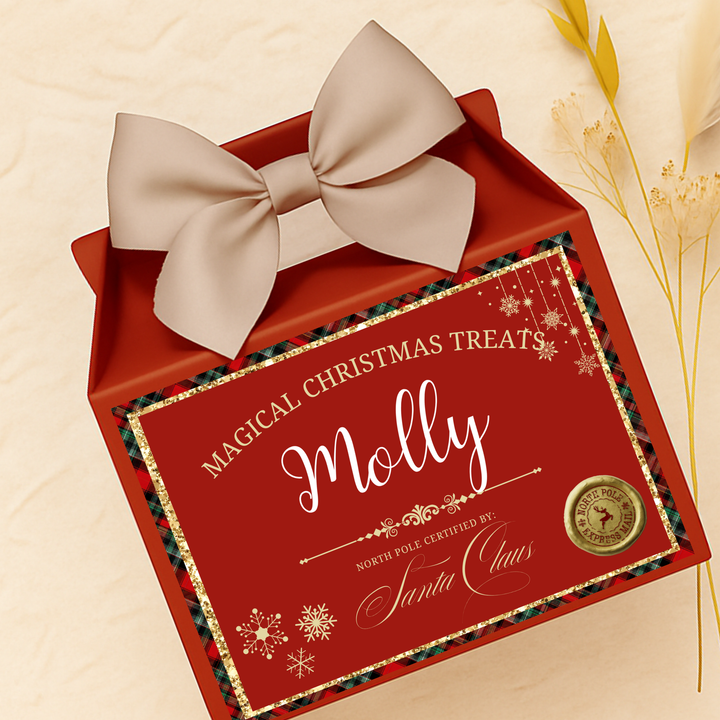 Label Sticker Party treat box - red tartan christmas treat