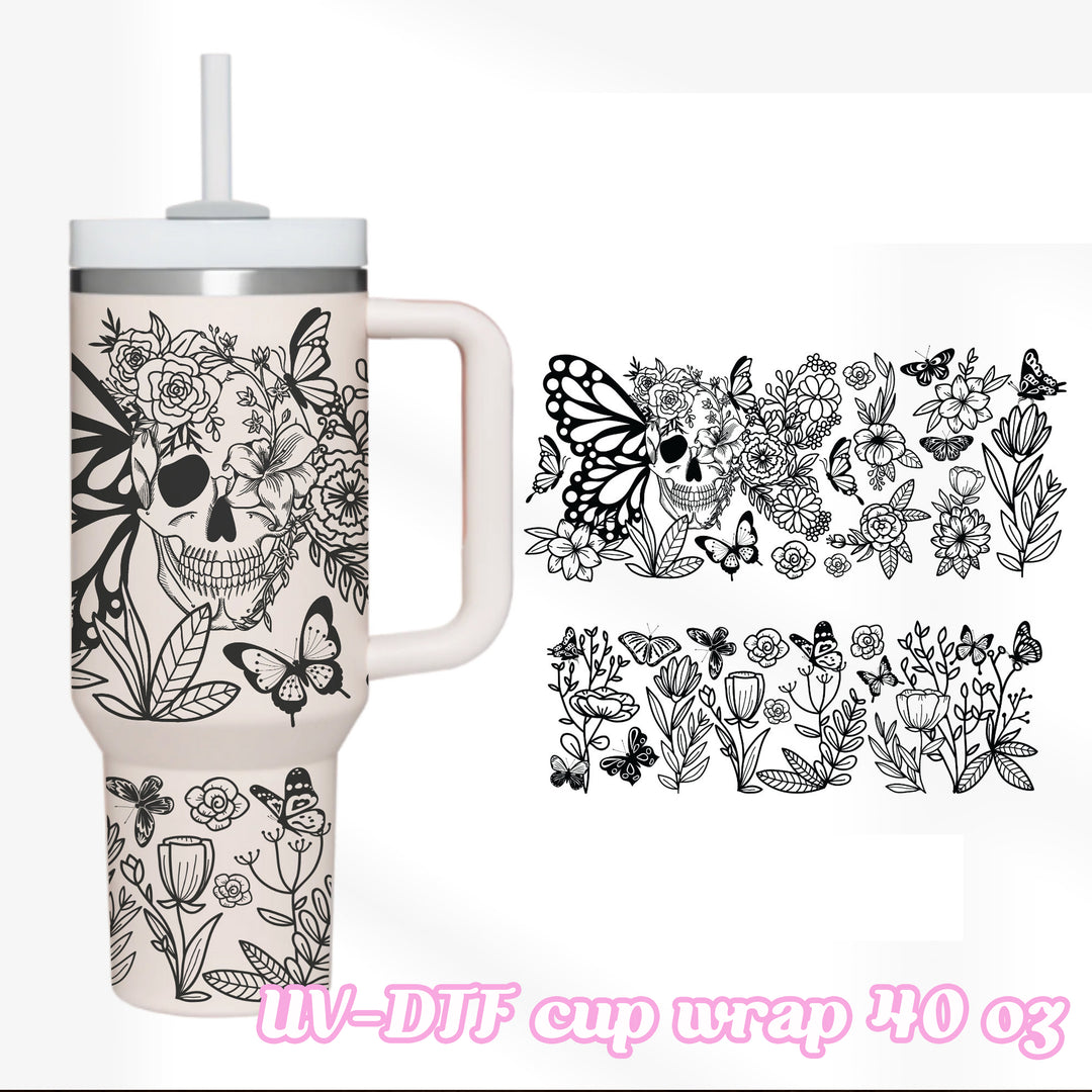 UV DTF - skeleton butterfly - 40oz Tumbler Wrap Only