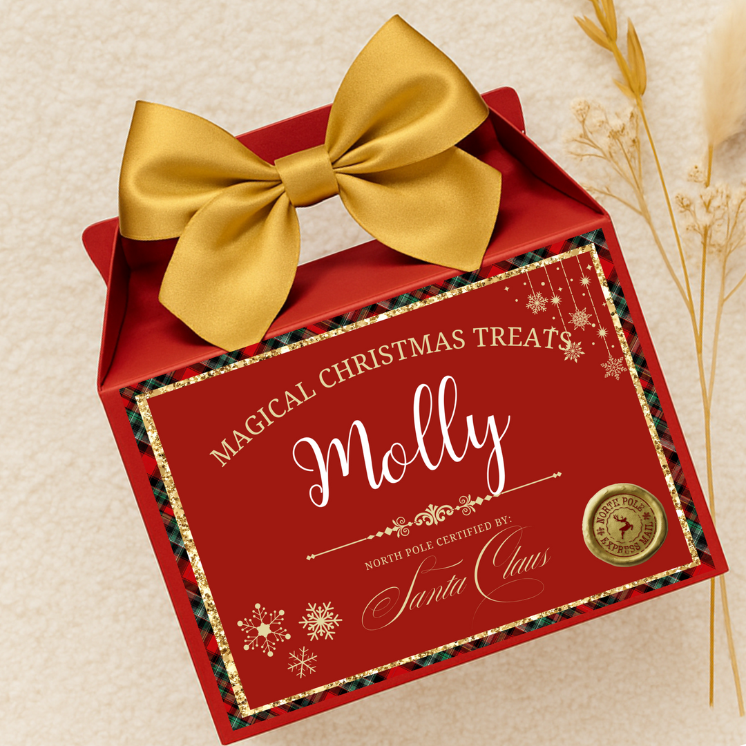 Label Sticker Party treat box - red tartan christmas treat