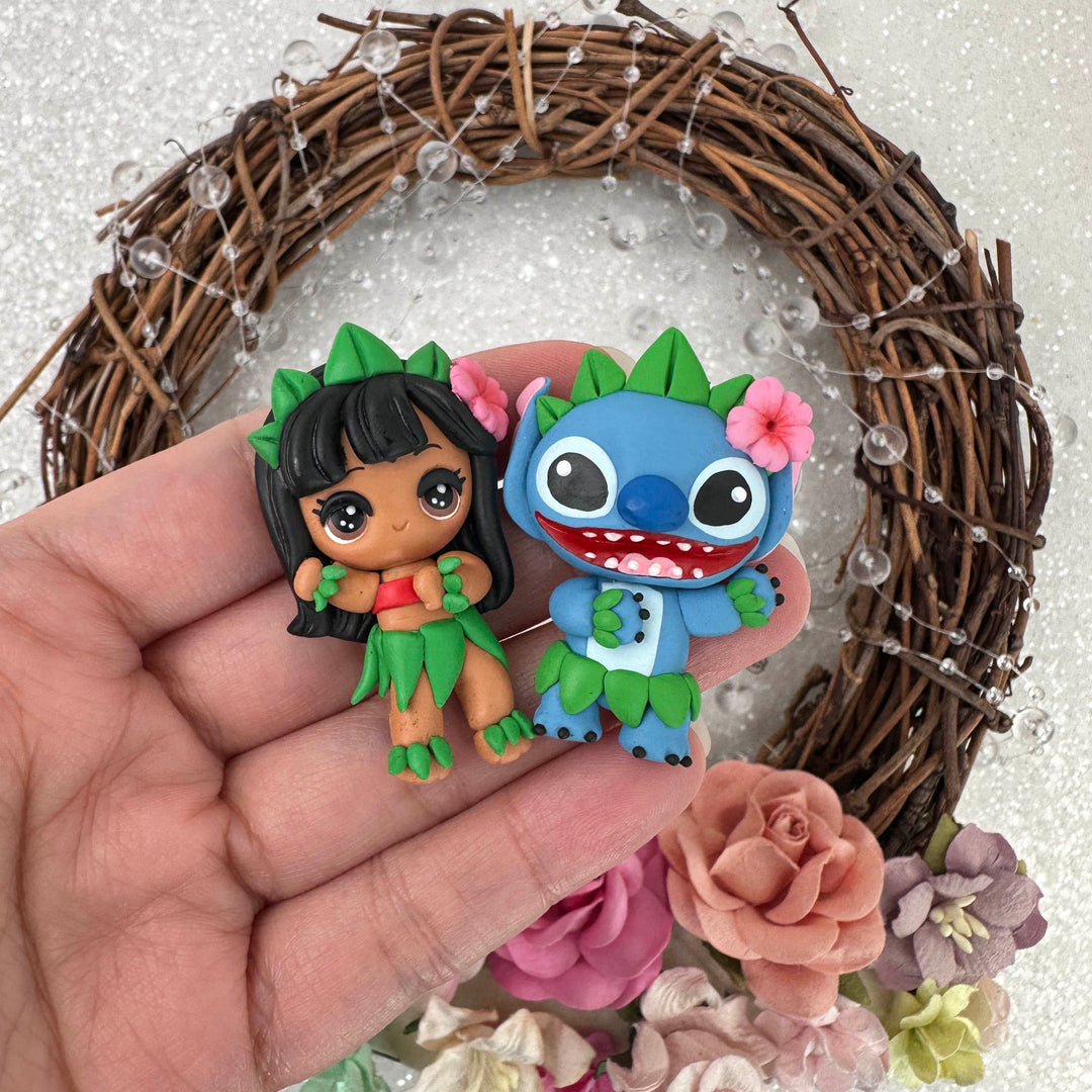 Cute Hawaii Girl & Little Ufo Embellishment Clay Bow Centre