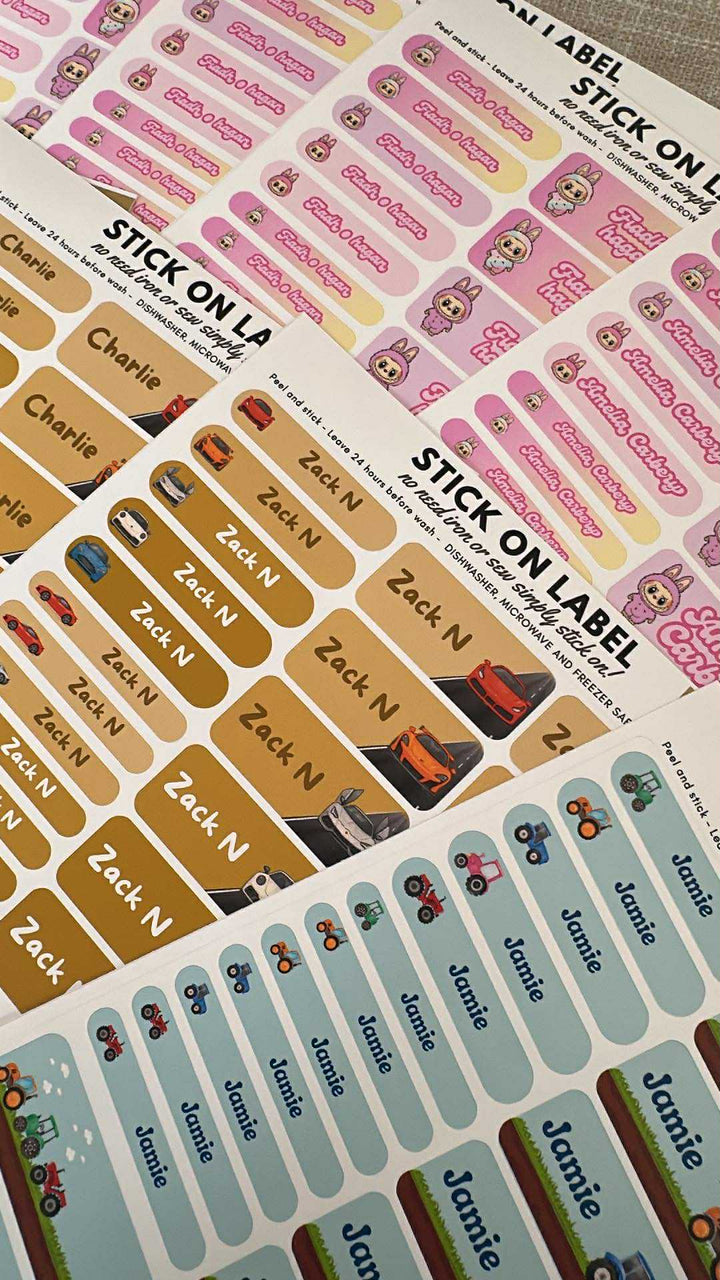 Choose design - Stick on Clothing label and bottle all in one