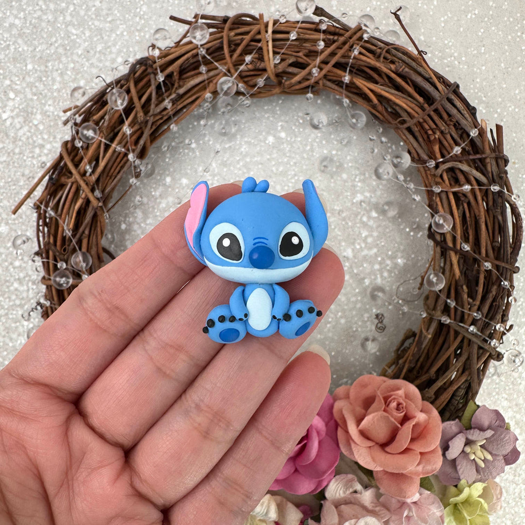 Cute Little Blue Alien Handmade Flatback Clay Bow Centre