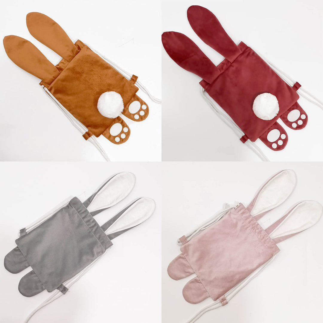 Easter bunny rabbit velvet backpack drawstring pom pom tail - Plain