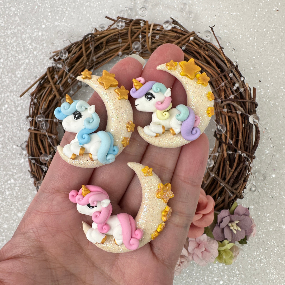 Pony unicorn moon - Handmade Flatback Clay Bow Centre