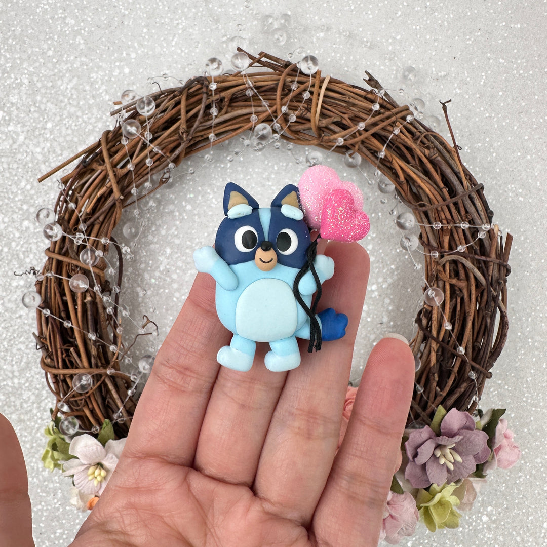 Blue dog with love balloons - Embellishment Clay Bow Centre