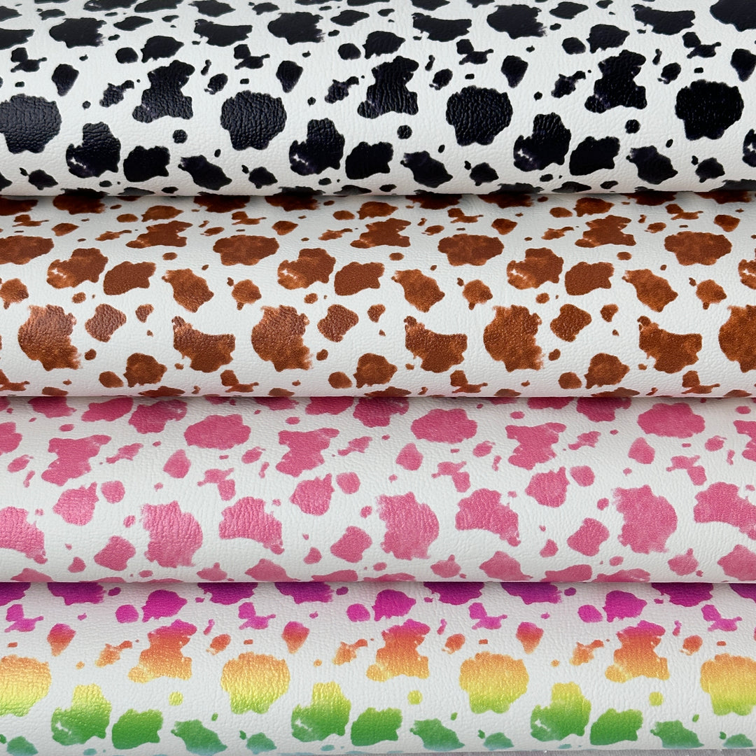 Black and White cow patch famyard  - faux vegan Leather vinyl - canvas - choose Fabric material Sheets