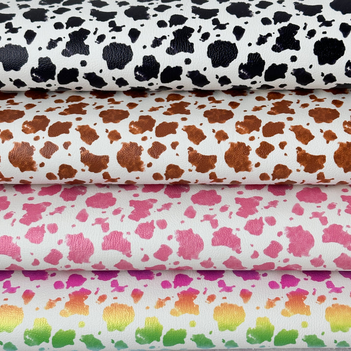 Black and White cow patch famyard  - faux vegan Leather vinyl - canvas - choose Fabric material Sheets