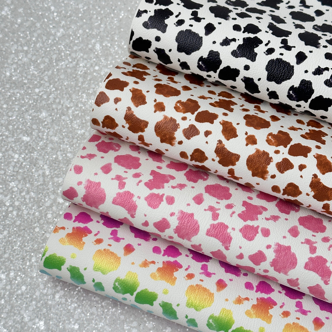Black and White cow patch famyard  - faux vegan Leather vinyl - canvas - choose Fabric material Sheets