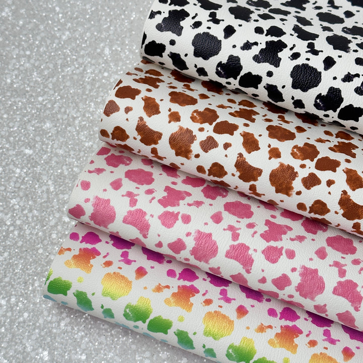 Black and White cow patch famyard  - faux vegan Leather vinyl - canvas - choose Fabric material Sheets