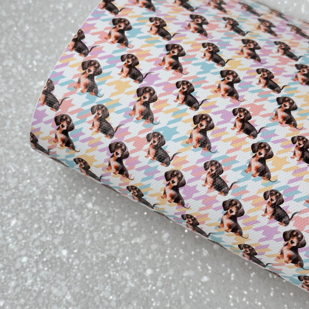 Dachshund Sausage dog - faux vegan Leather vinyl - canvas - choose Fabric material Sheets