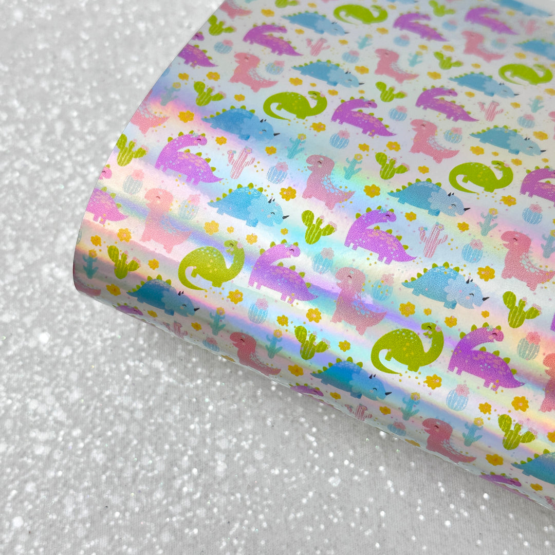 Dinosaur rainbow Holographic - faux Leatherette vinyl
