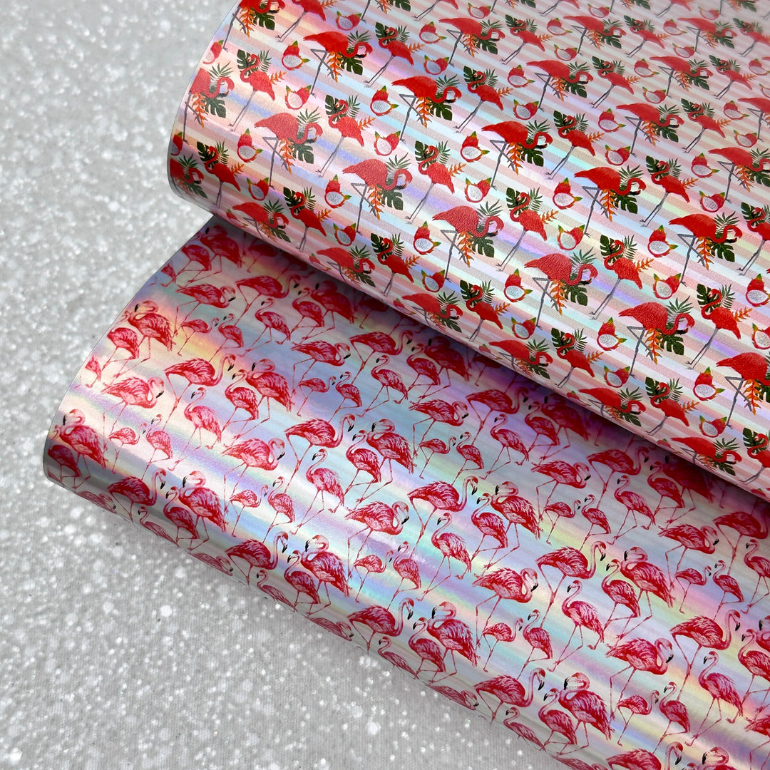 Flamingo summer Holographic - faux Leatherette vinyl