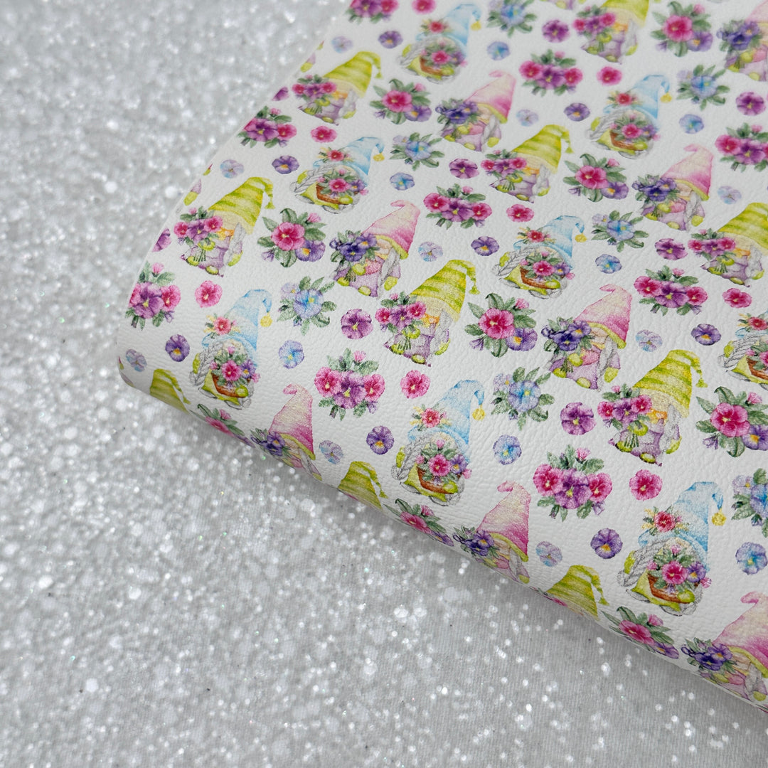 Spring Gonk Gnome Flower - faux vegan Leather vinyl - canvas - choose Fabric material Sheets