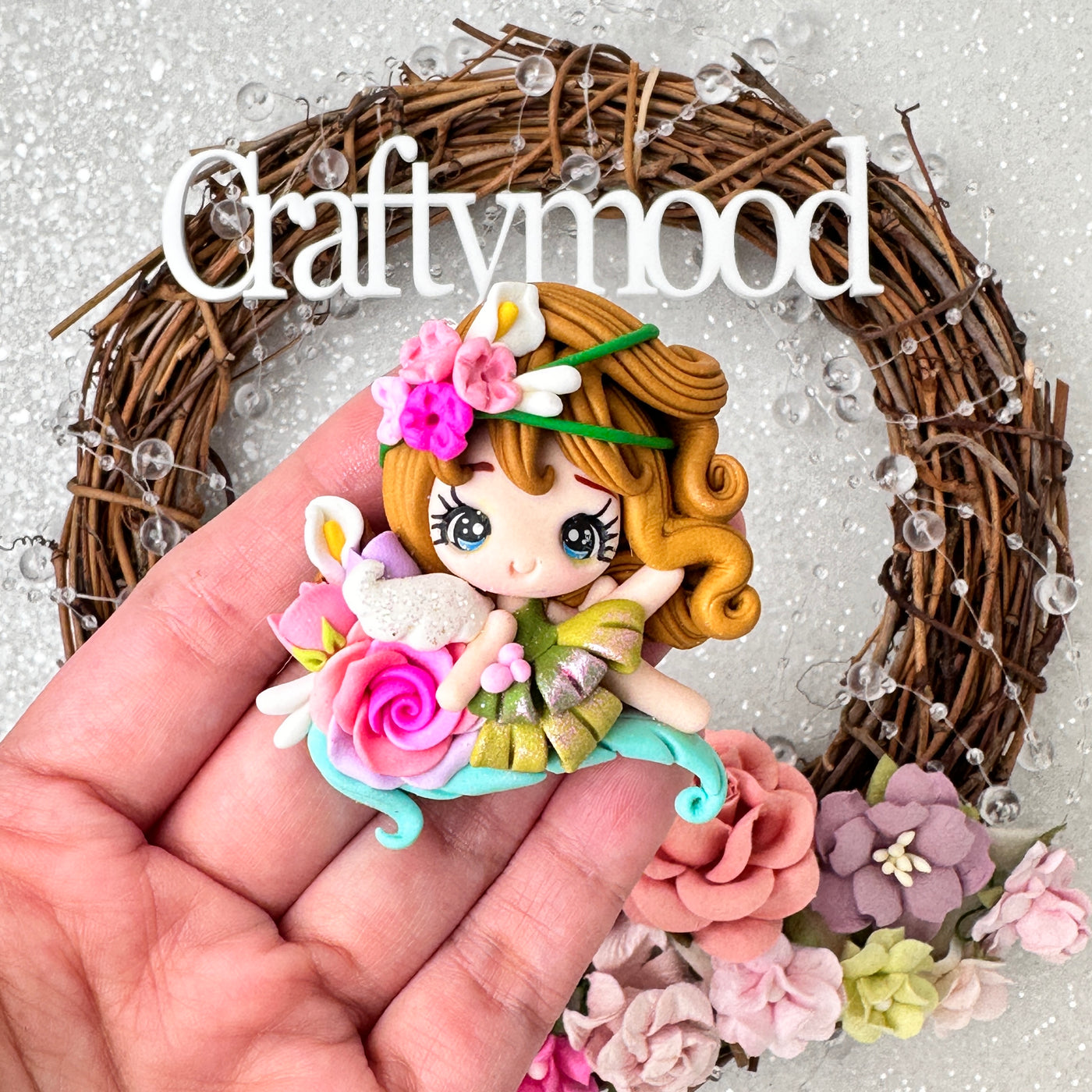 Pretty flower fairy - Handmade Flatback Clay Bow Centre