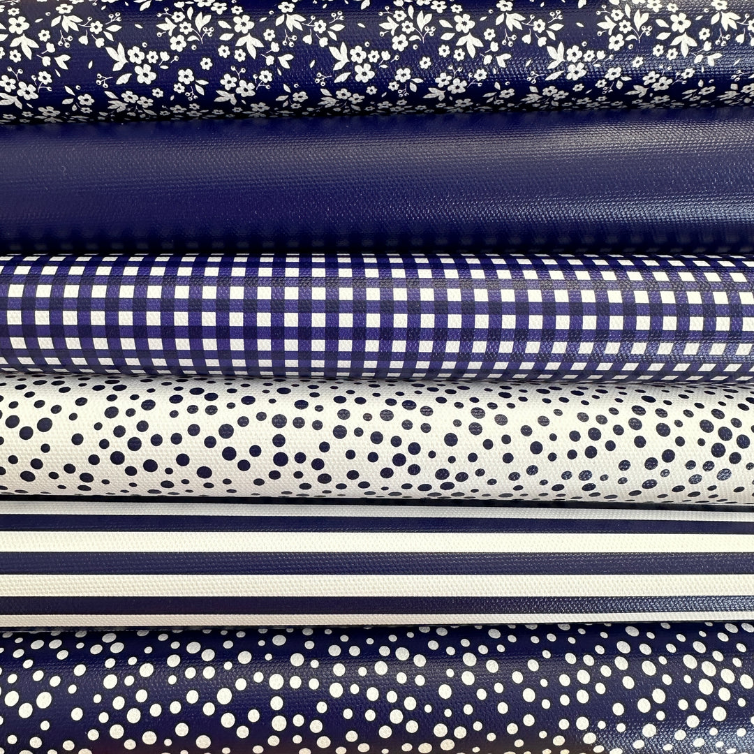 School navy gingham solid stripe dots flower - faux Pu Leather vinyl - canvas - choose Fabric material Sheets