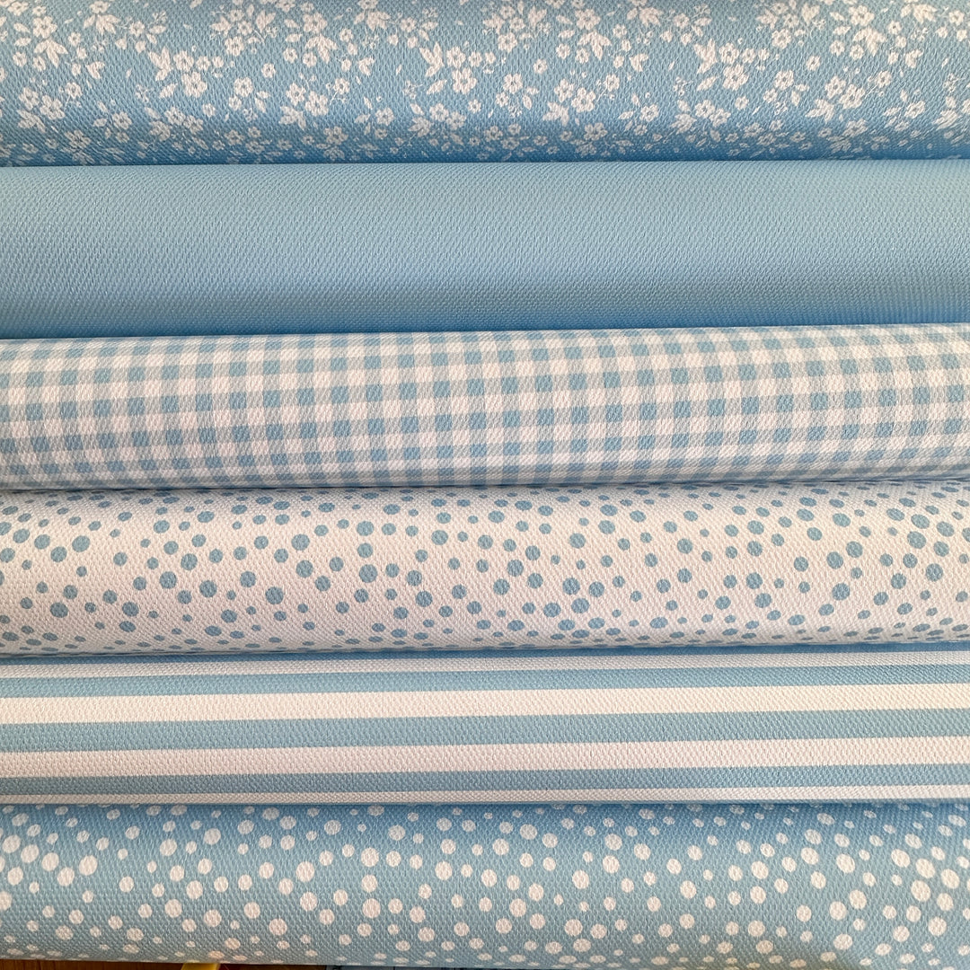 School light blue gingham solid stripe dots flower - faux Pu Leather vinyl - canvas - choose Fabric material Sheets