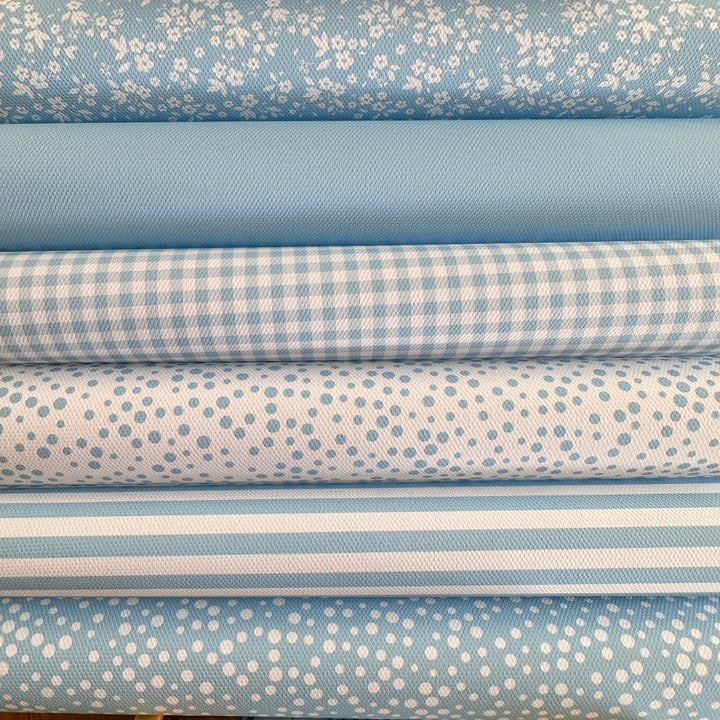 School light blue gingham solid stripe dots flower - faux Pu Leather vinyl - canvas - choose Fabric material Sheets