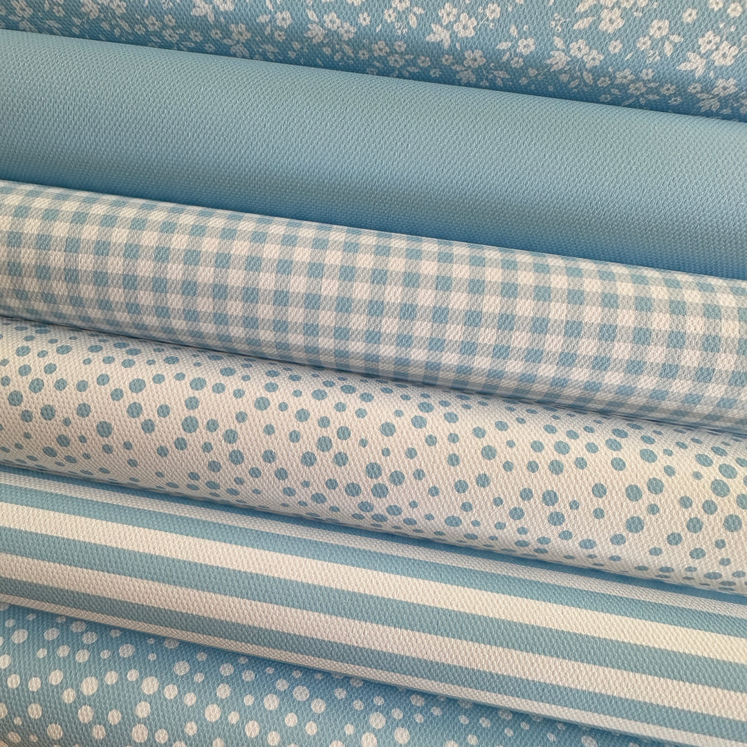 School light blue gingham solid stripe dots flower - faux Pu Leather vinyl - canvas - choose Fabric material Sheets