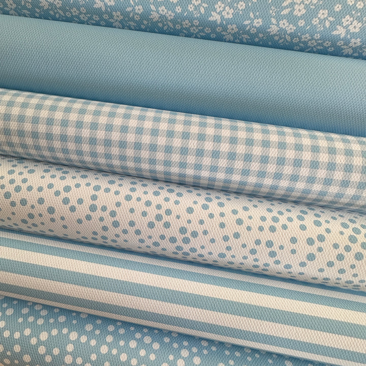 School light blue gingham solid stripe dots flower - faux Pu Leather vinyl - canvas - choose Fabric material Sheets