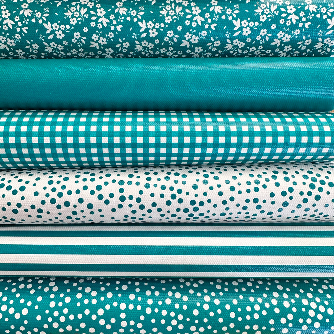 School jade green gingham solid stripe dots flower - faux Pu Leather vinyl - canvas - choose Fabric material Sheets