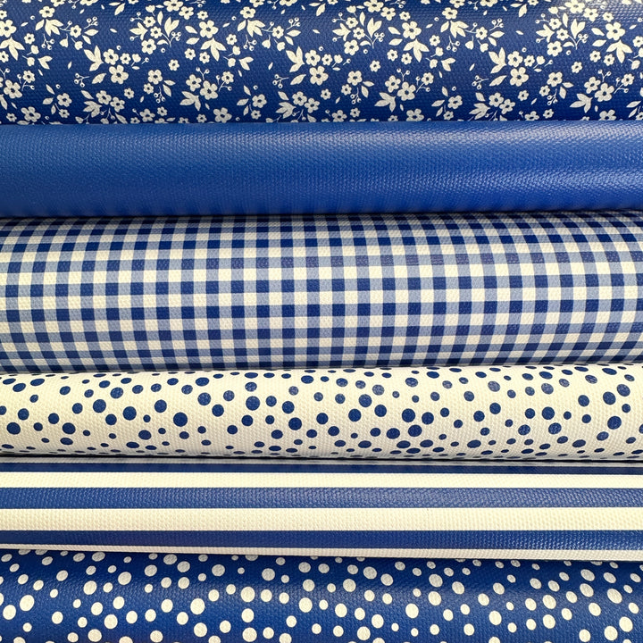 School royal blue gingham solid stripe dots flower - faux Pu Leather vinyl - canvas - choose Fabric material Sheets