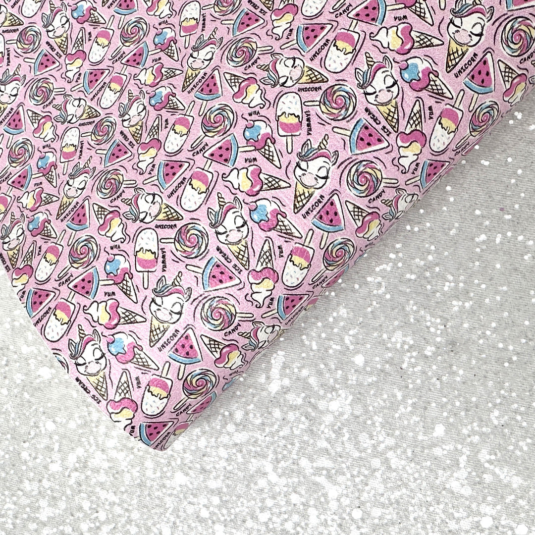 Unicorn ice cream - faux Pu Leather vinyl sheet