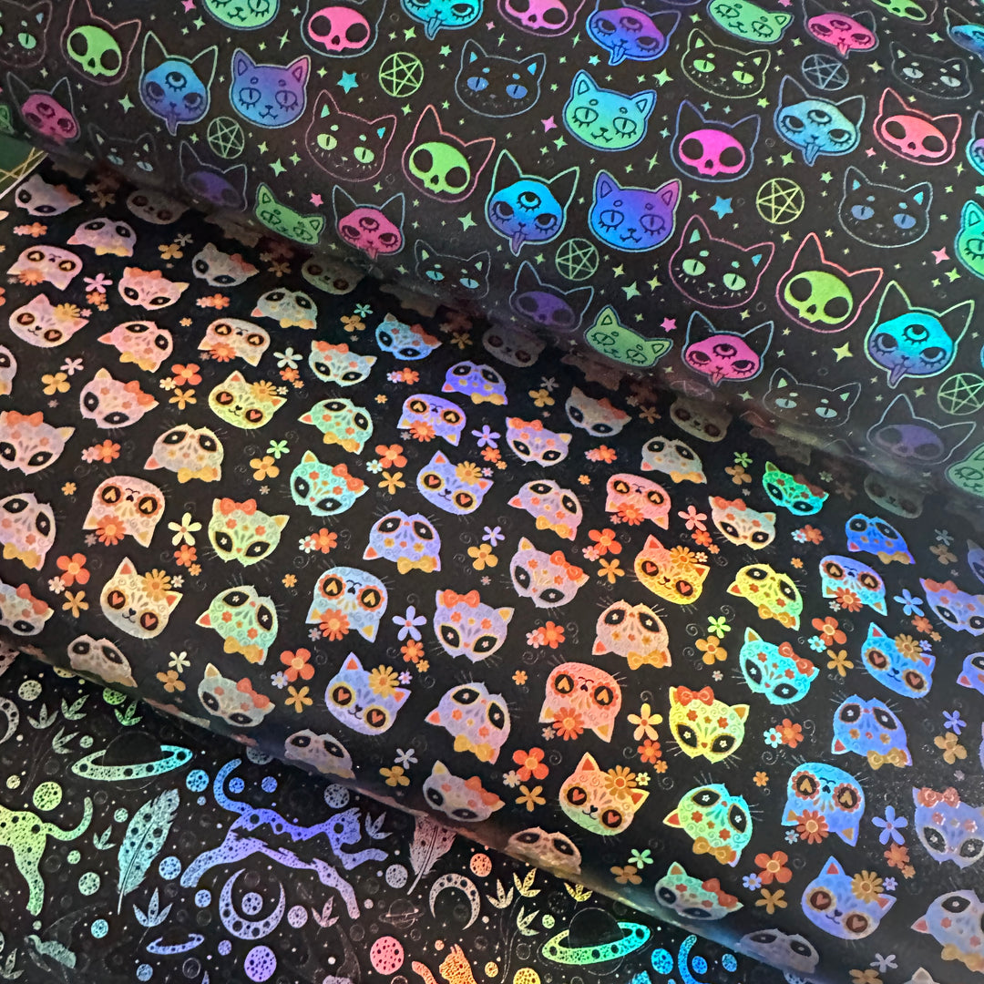 Holographic halloween cat  - faux vegan Leather vinyl