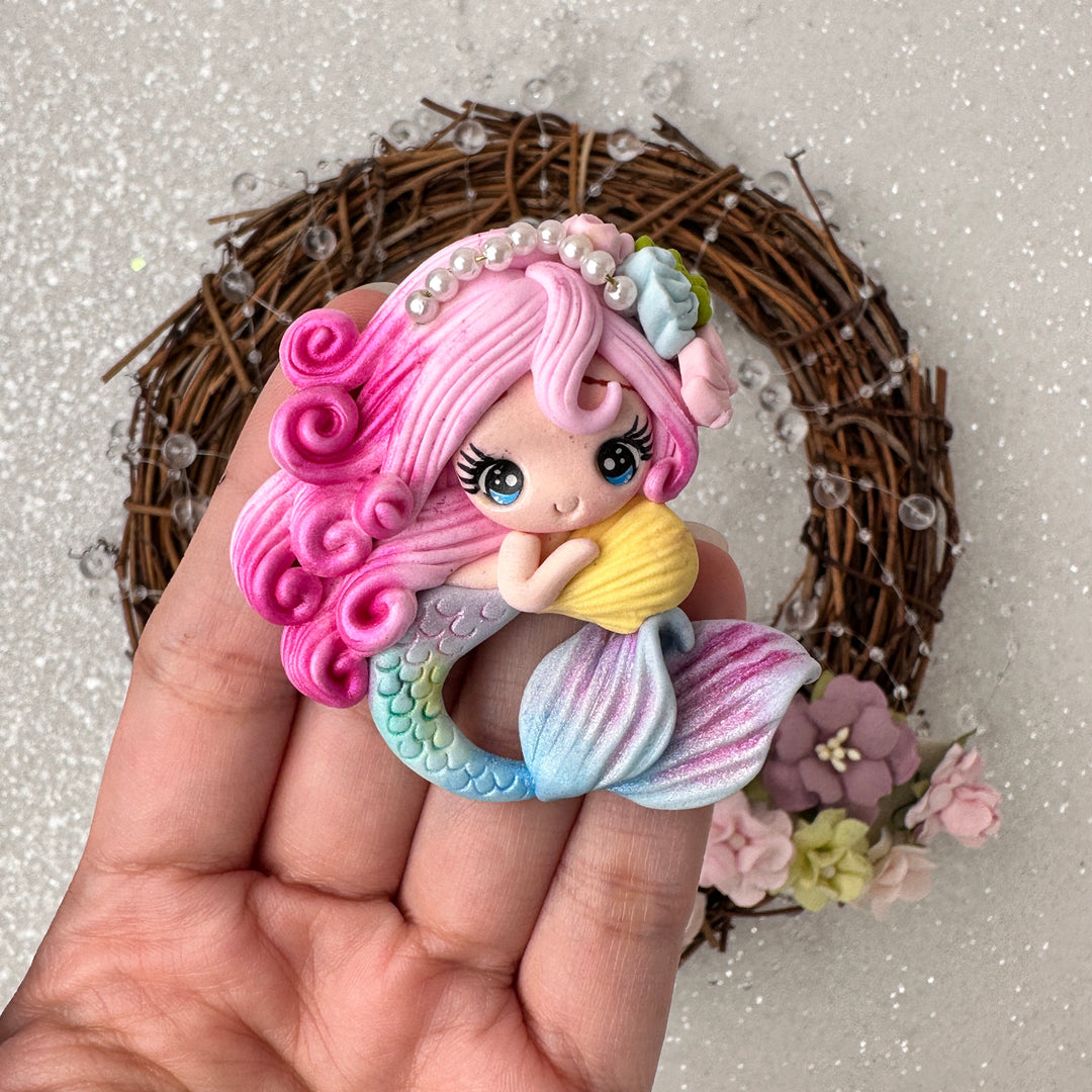 Pink hair mermaid - Embellishment Clay Bow Centre