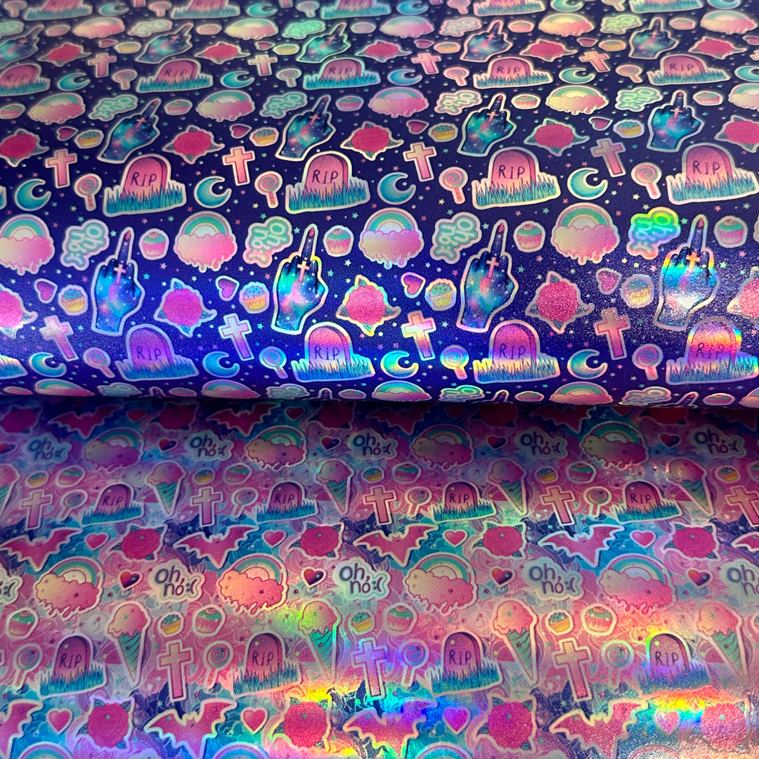 Holographic halloween profanity  - faux vegan Leather vinyl