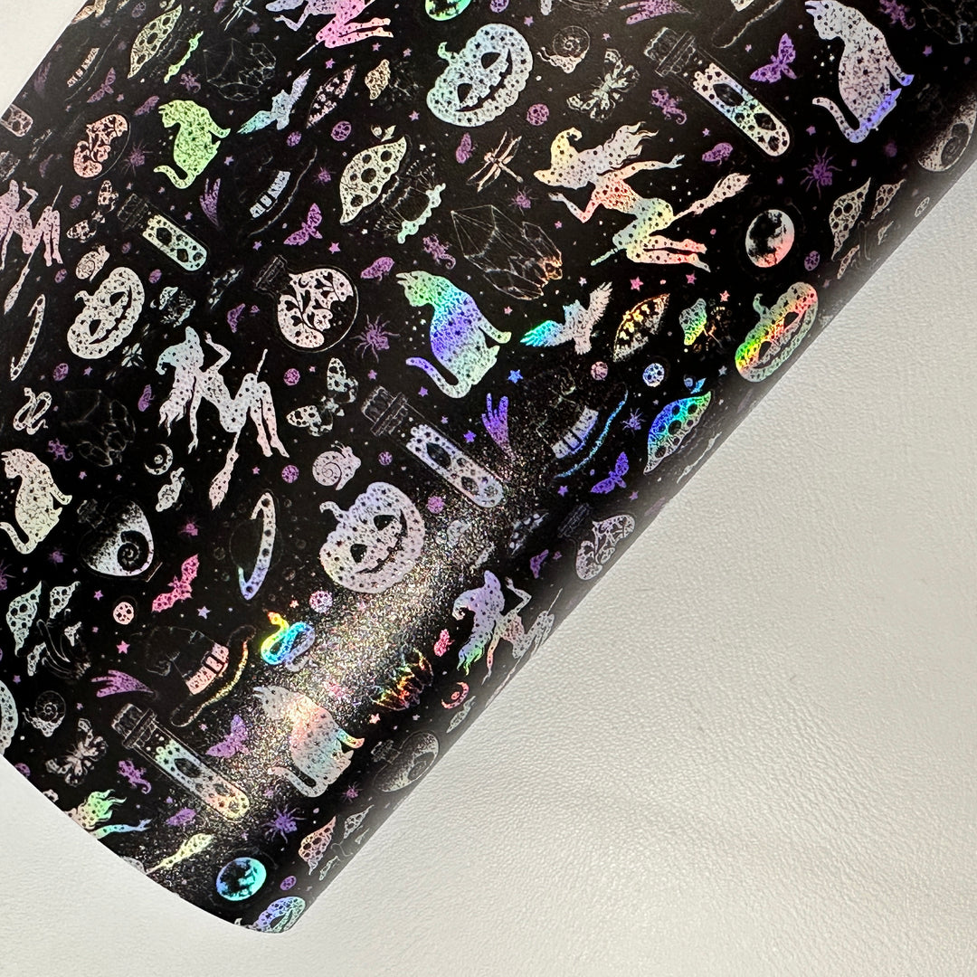 Holographic halloween witch - faux vegan Leather vinyl
