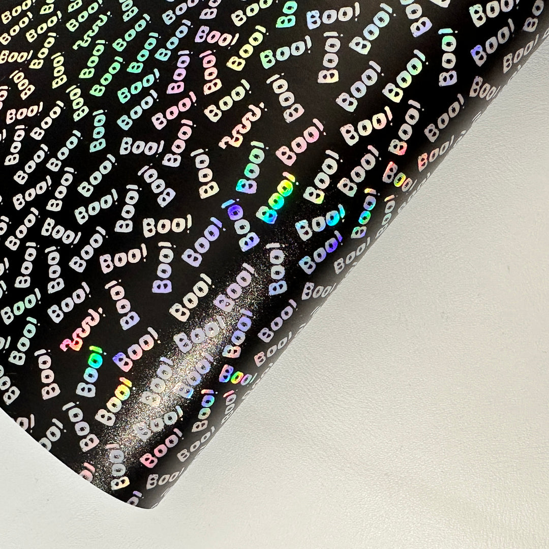 Holographic halloween boo - faux vegan Leather vinyl
