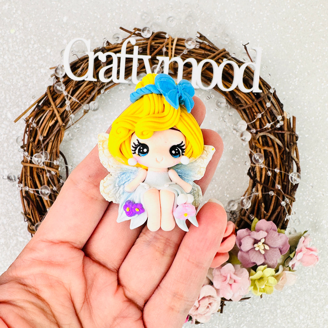 Yellow hair tooth fairy - Handmade Flatback Clay Bow Centre