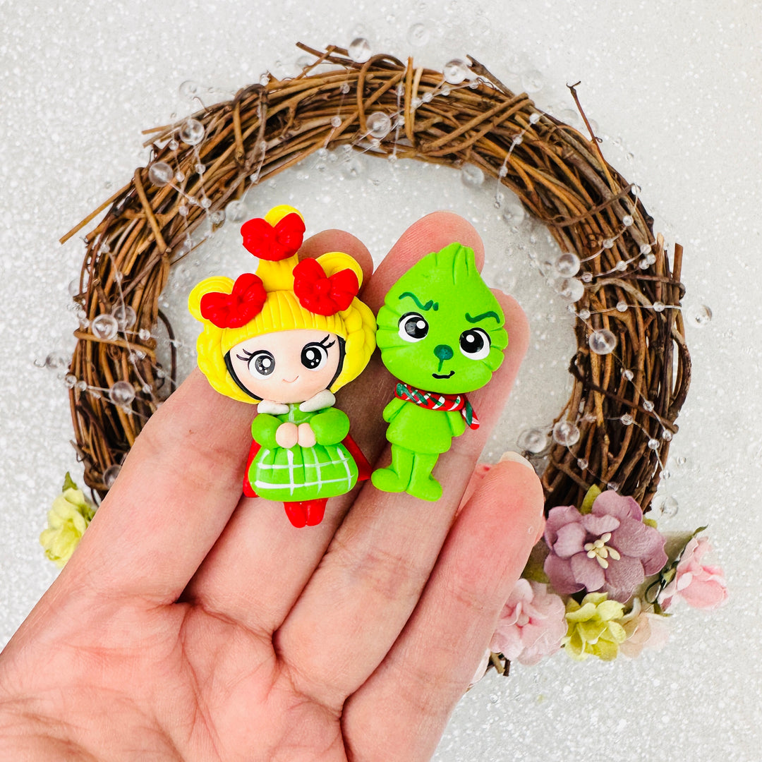 Christmas green monster evil - Embellishment Clay Bow Centre