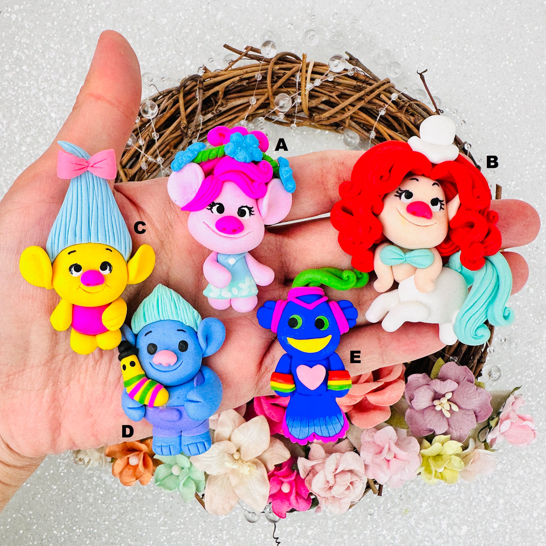 Cute troll friends - Handmade Flatback Clay Bow Centre