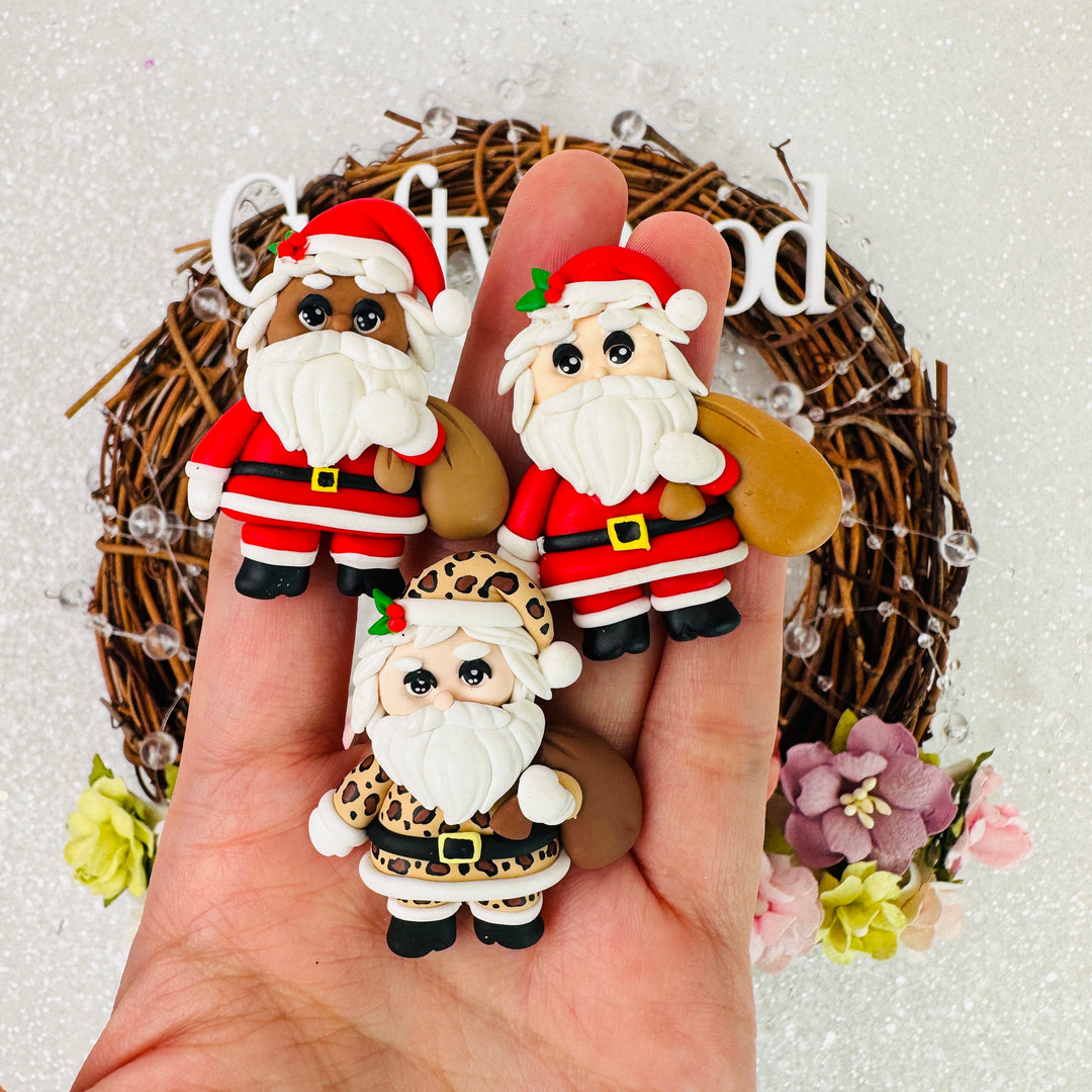 Christmas Santa with bag - Handmade Flatback Clay Bow Centre