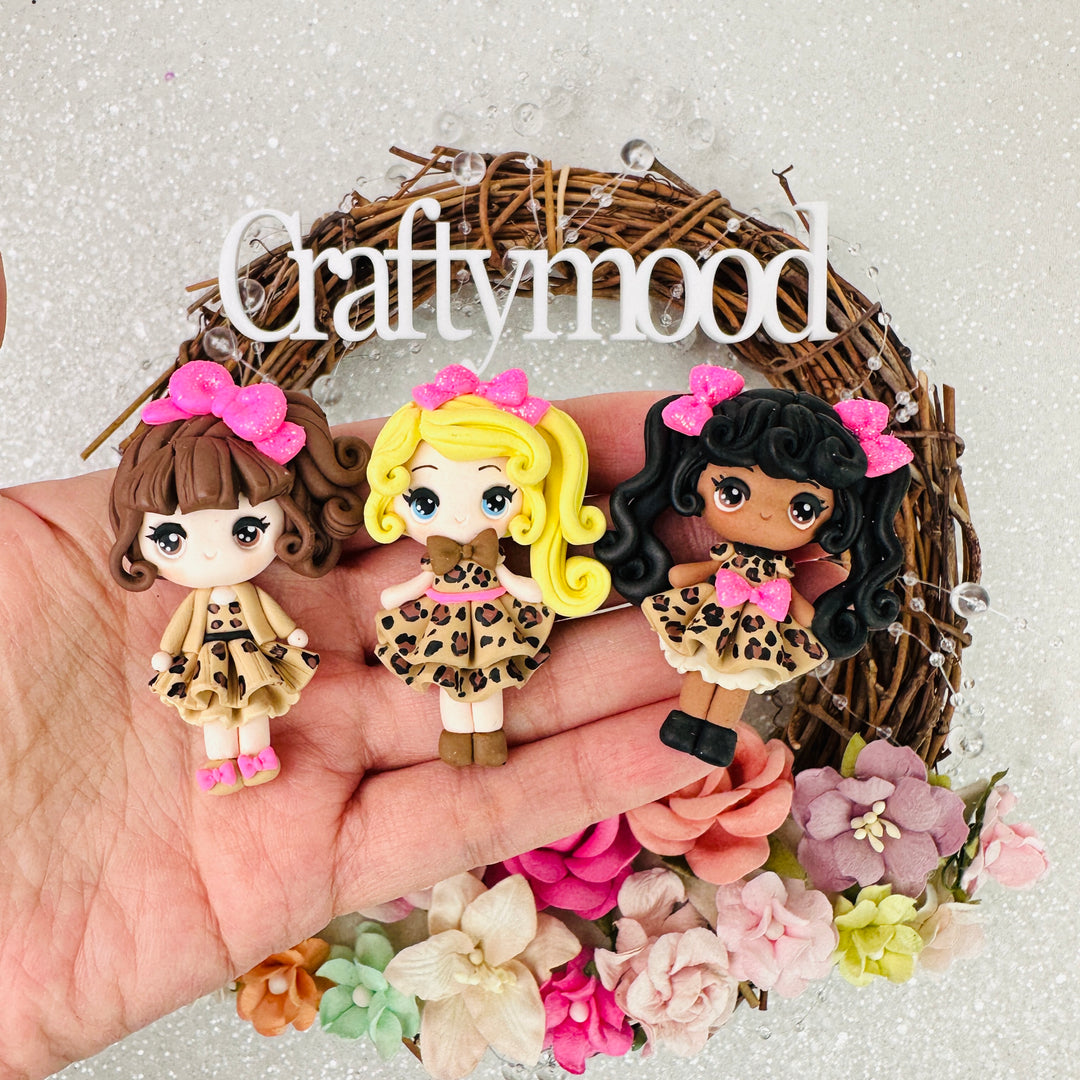 Leopard pattern dress girl - Handmade Flatback Clay Bow Centre