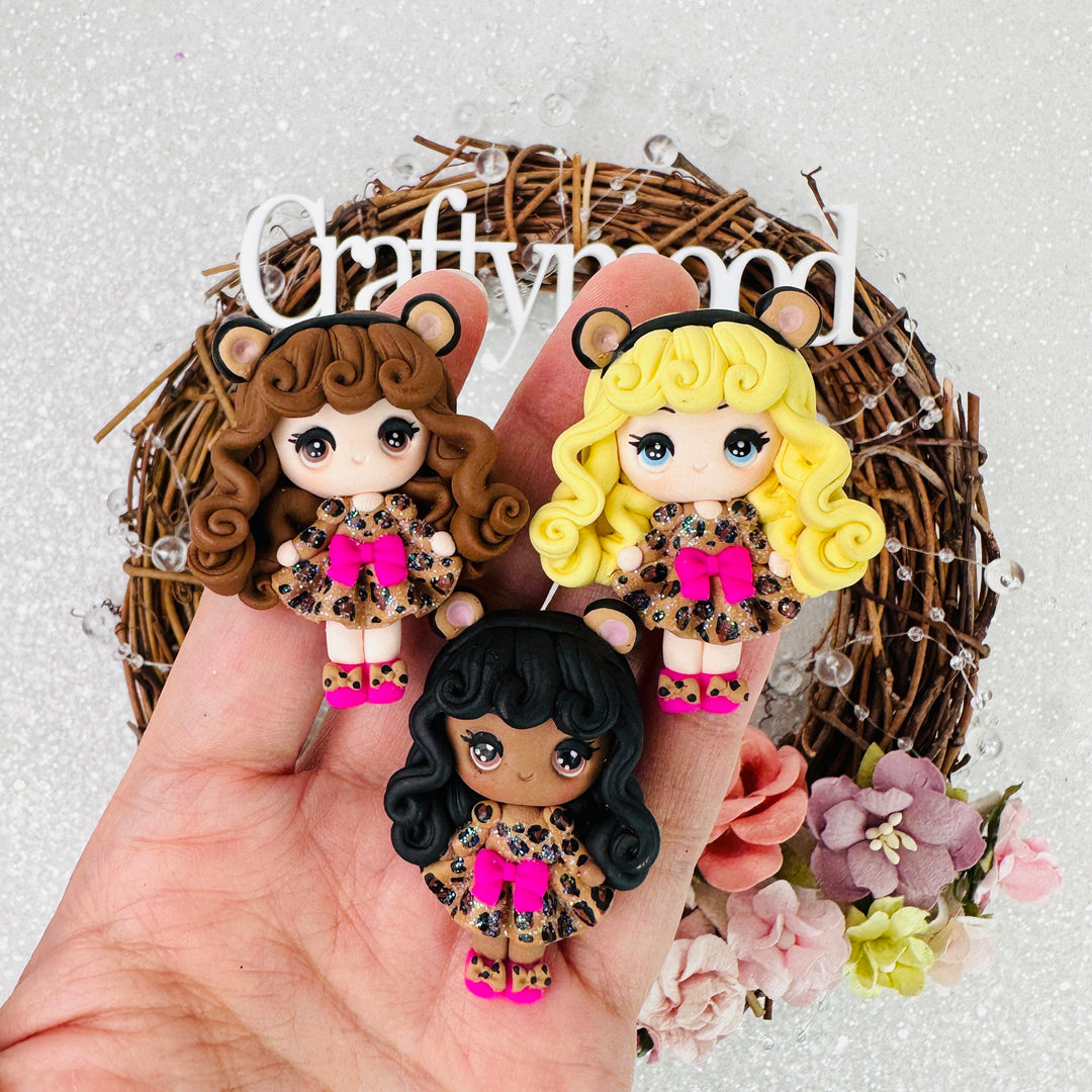 Leopard dress girl with animal headband - Embellishment Clay Bow Centre
