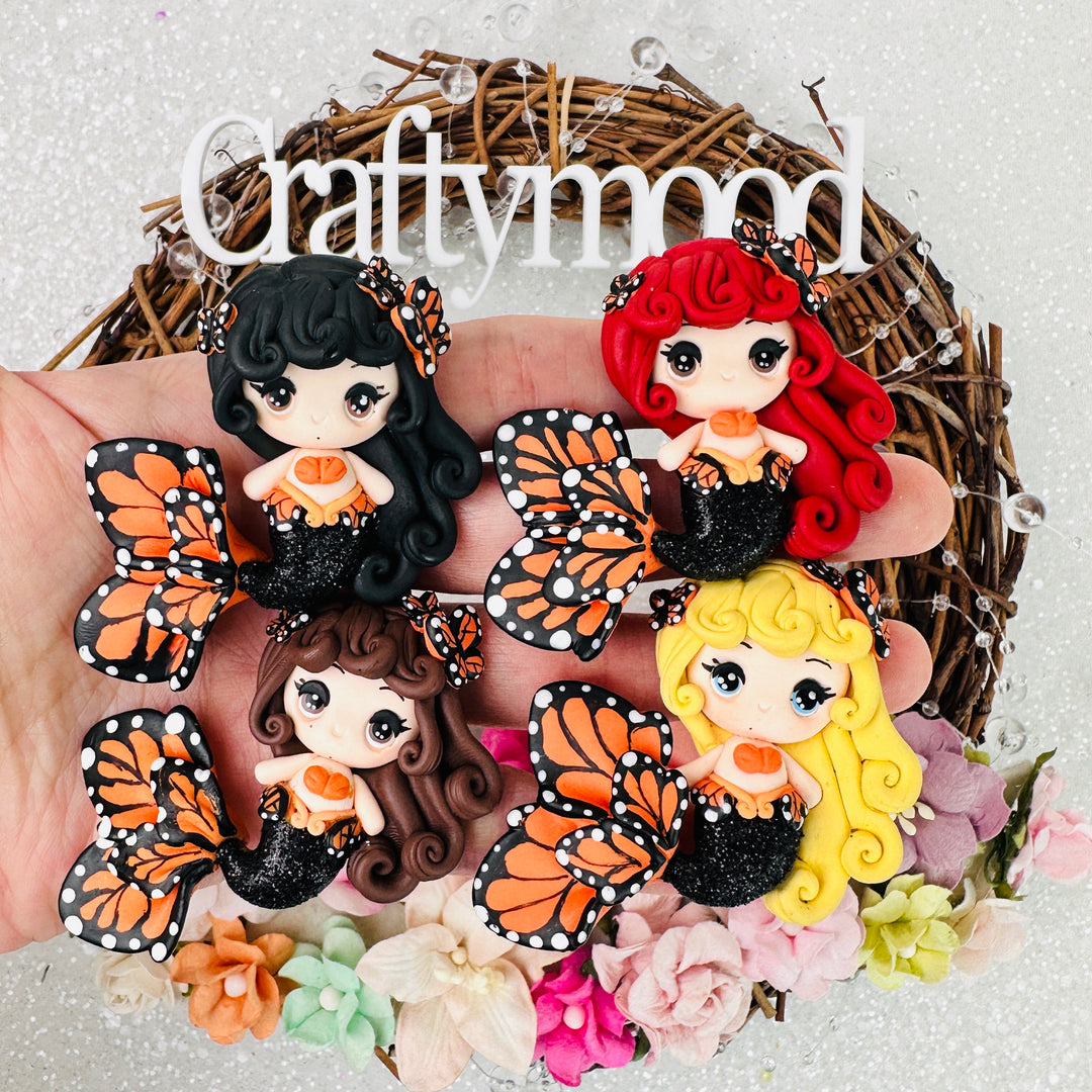 Orange butterfly tail mermaid - Embellishment Clay Bow Centre