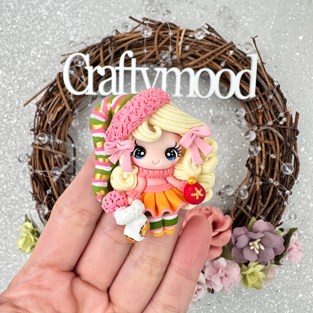 Christmas girl and old sock - Embellishment Clay Bow Centre