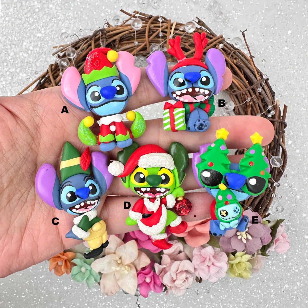 Blue monster Christmas festive - Handmade Flatback Clay Bow Centre
