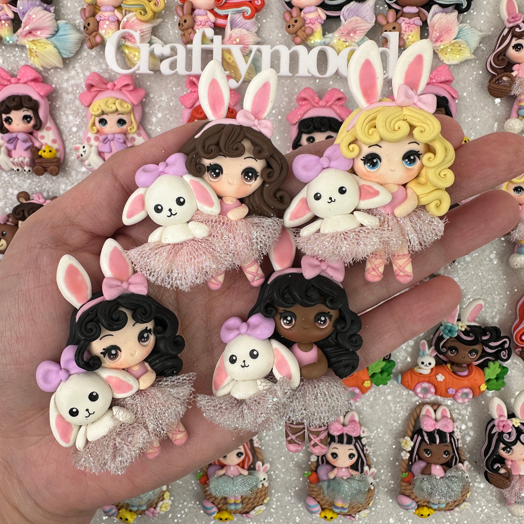 Tutu dress girl with bunny ear - Handmade Flatback Clay Bow Centre