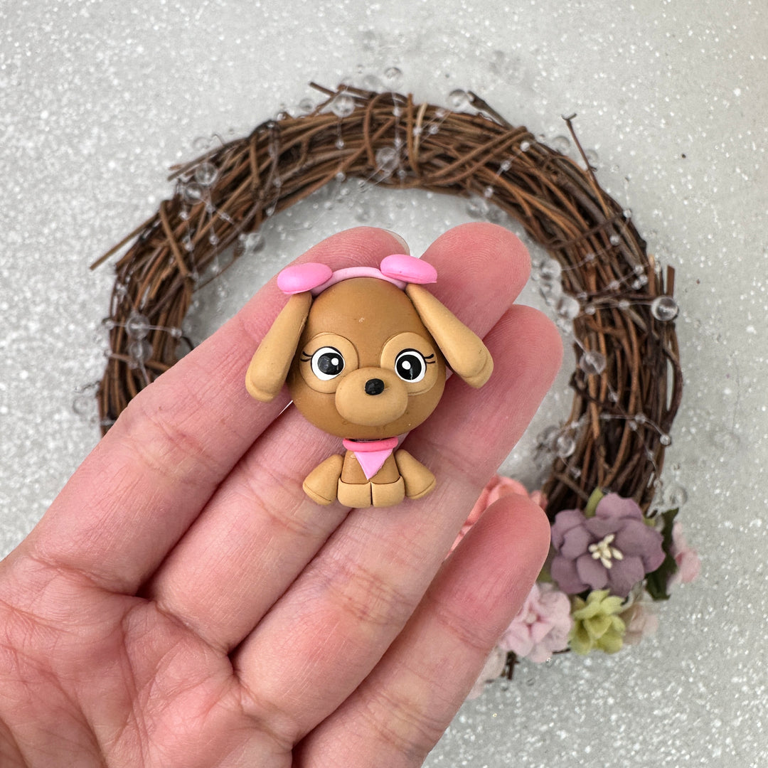 Cute brown dog - Embellishment Clay Bow Centre