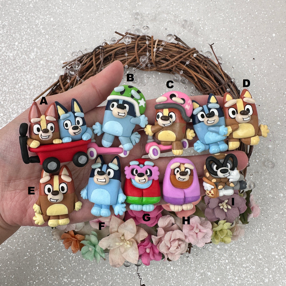 Blue dog and friends playing - Embellishment Clay Bow Centre